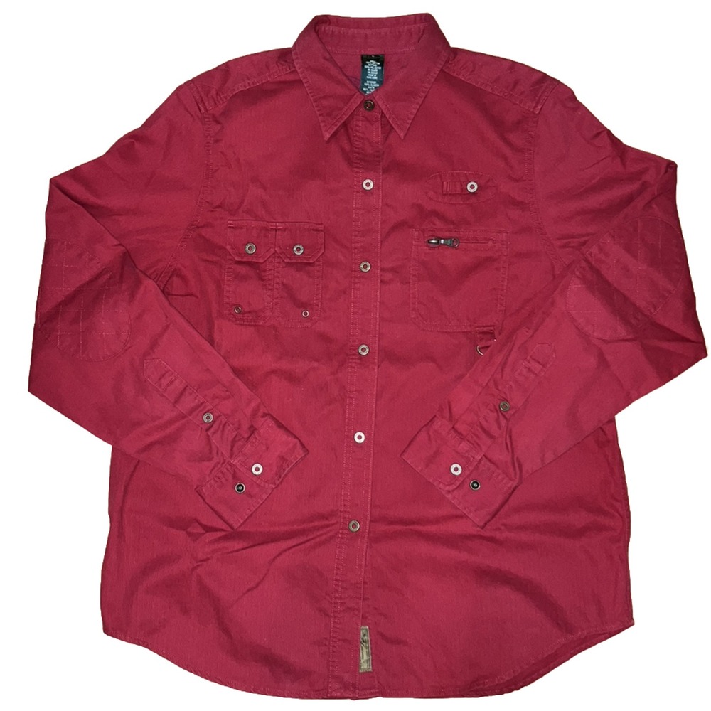 VINTAGE Lauren‎ Ralph Lauren Shirt Dry Goods Women L Red Fly Fishing LRL Twill